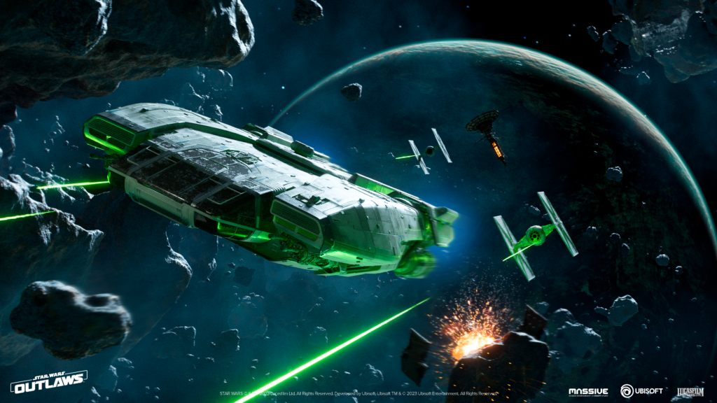 The Trailblazer fighting in space in Star Wars Outlaws