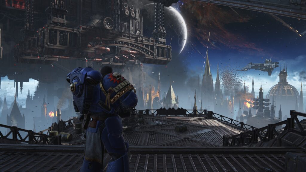 Warhammer 40,000: Space Marine ll Titus watching the horde of monsters