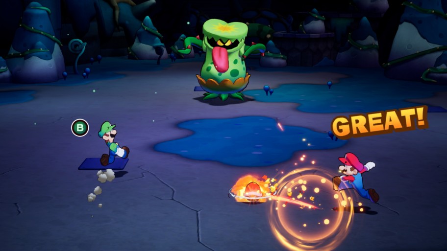 Mario and Luigi fighting a monster