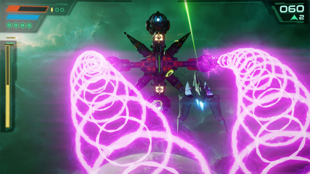 Fighting a boss fight in Star Fox