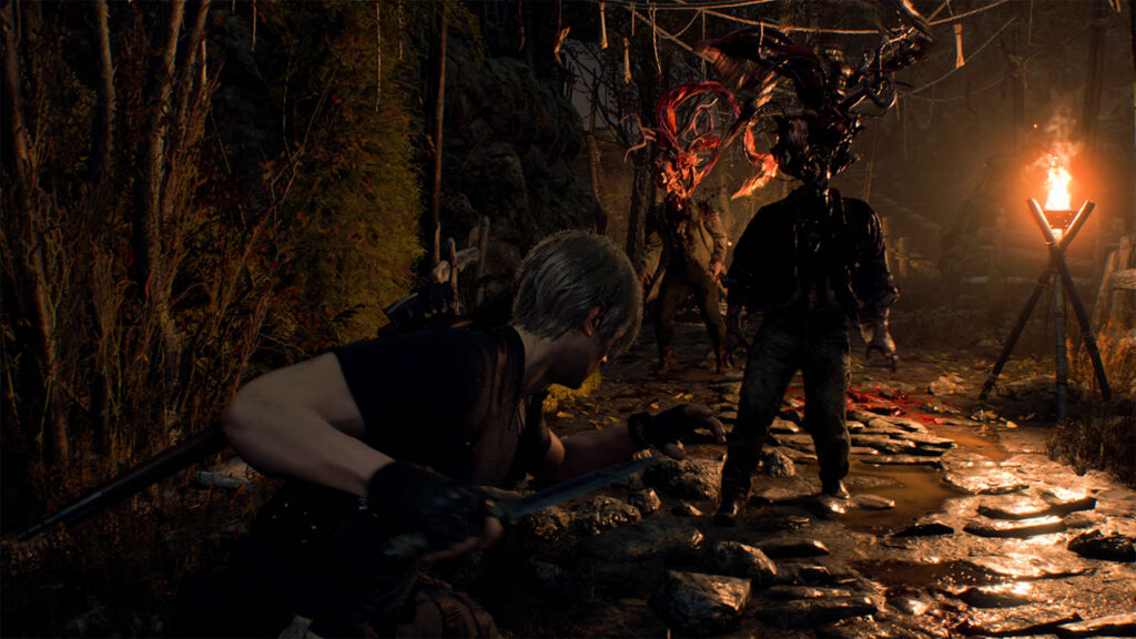 Fighting the ganados in Resident Evil 4